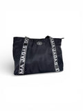 Bolso tote negro con asas de texto