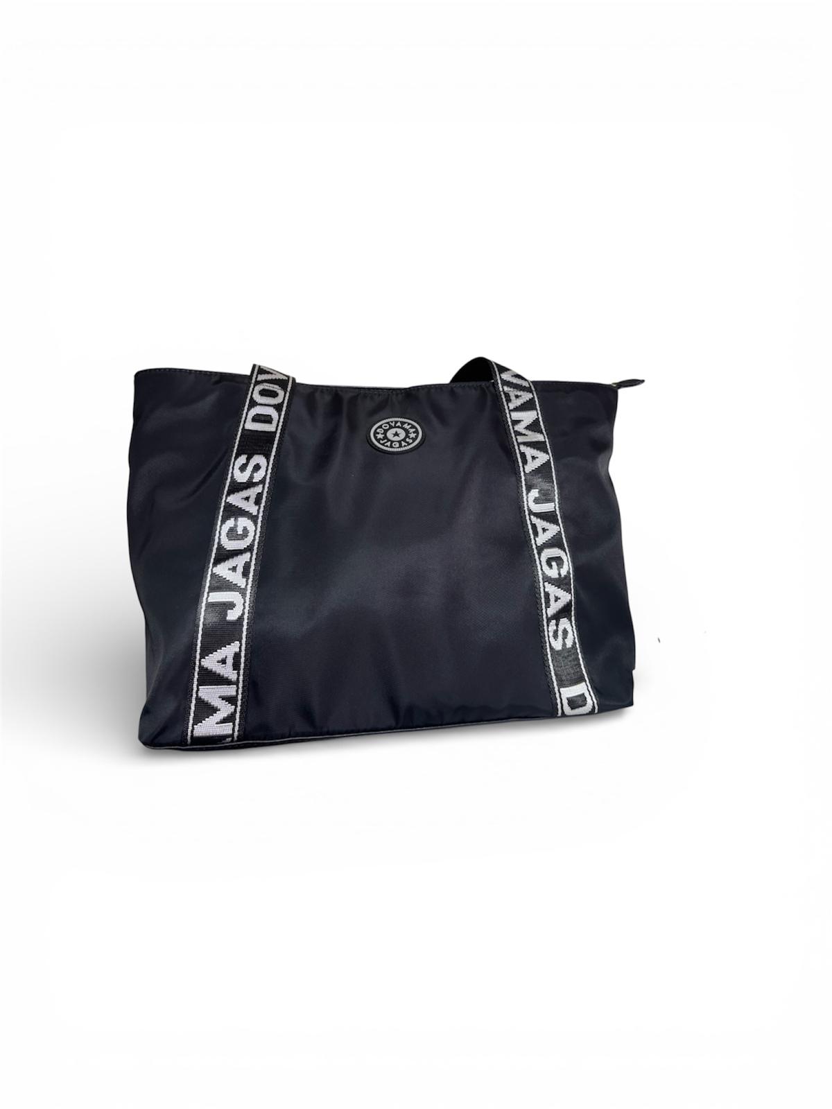 Bolso tote negro con asas de texto