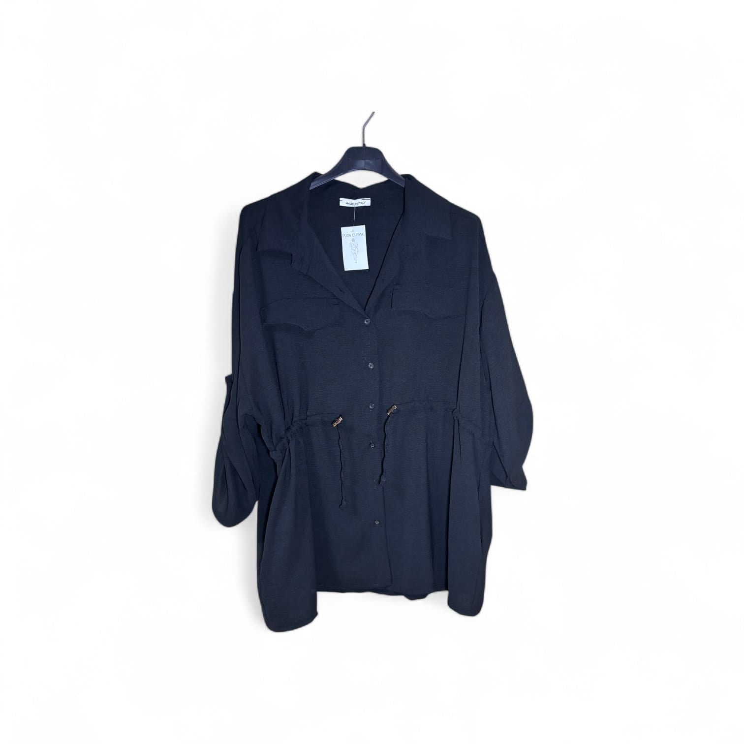 Blusa Negra con Bolsillos Talla Grande