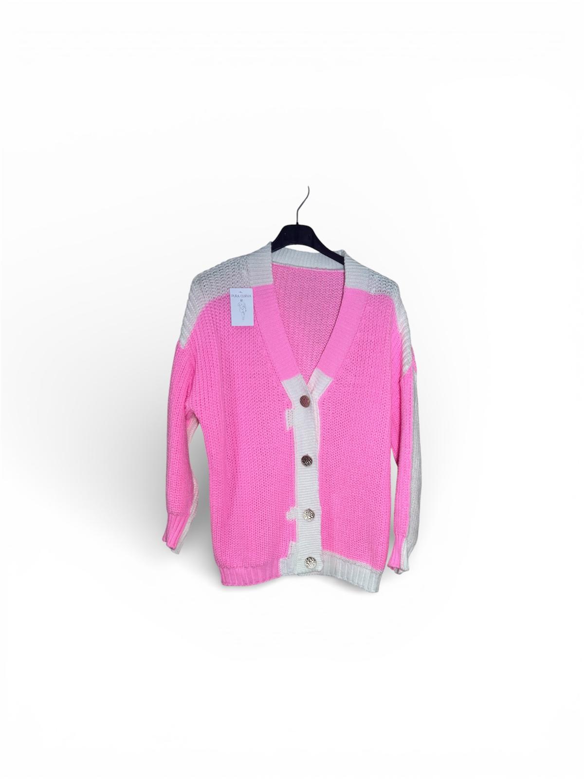 Chaqueta de Punto Bicolor Rosa y Gris