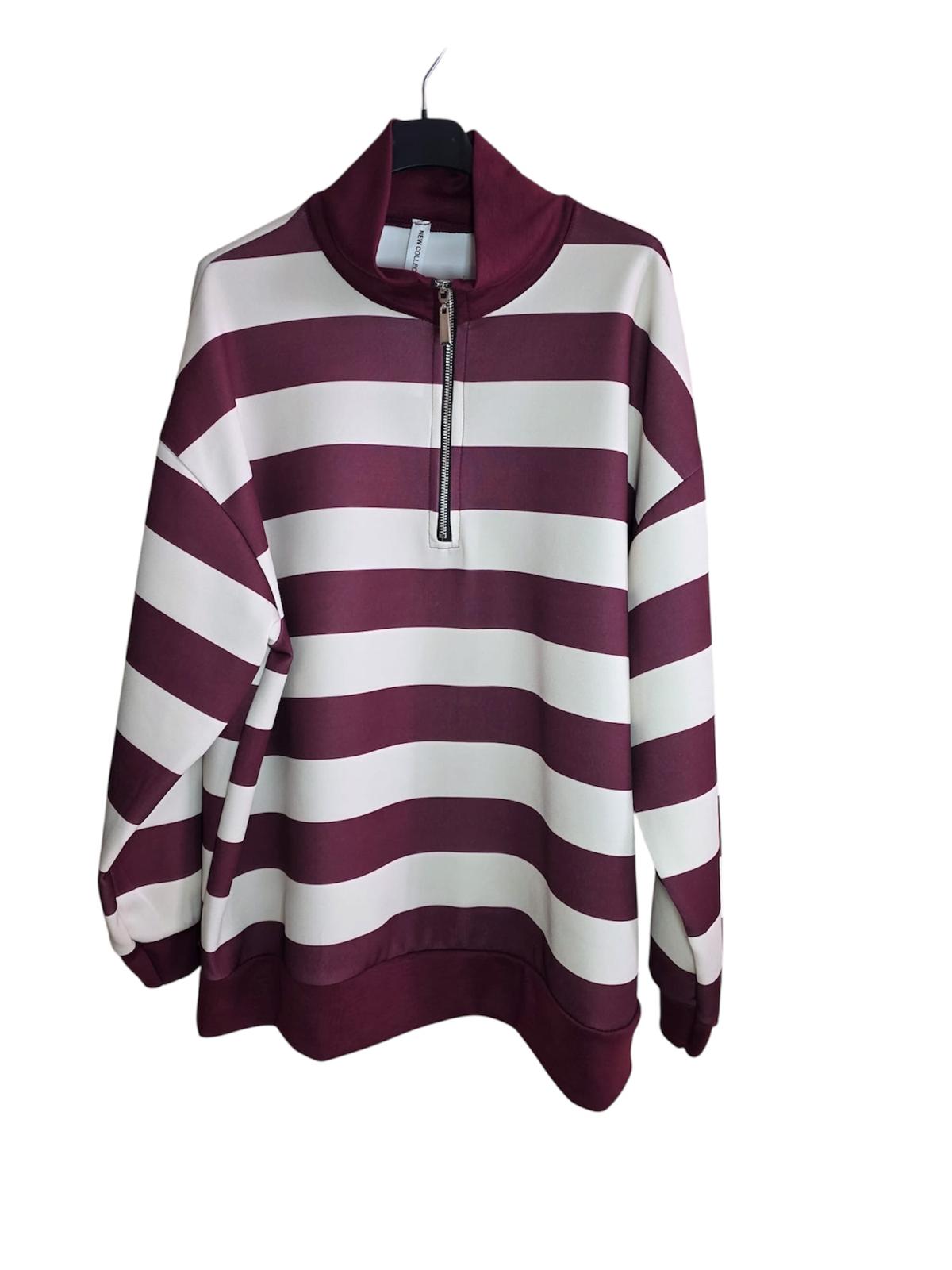 Sudadera Rayas Burdeos y Blanco con Cremallera