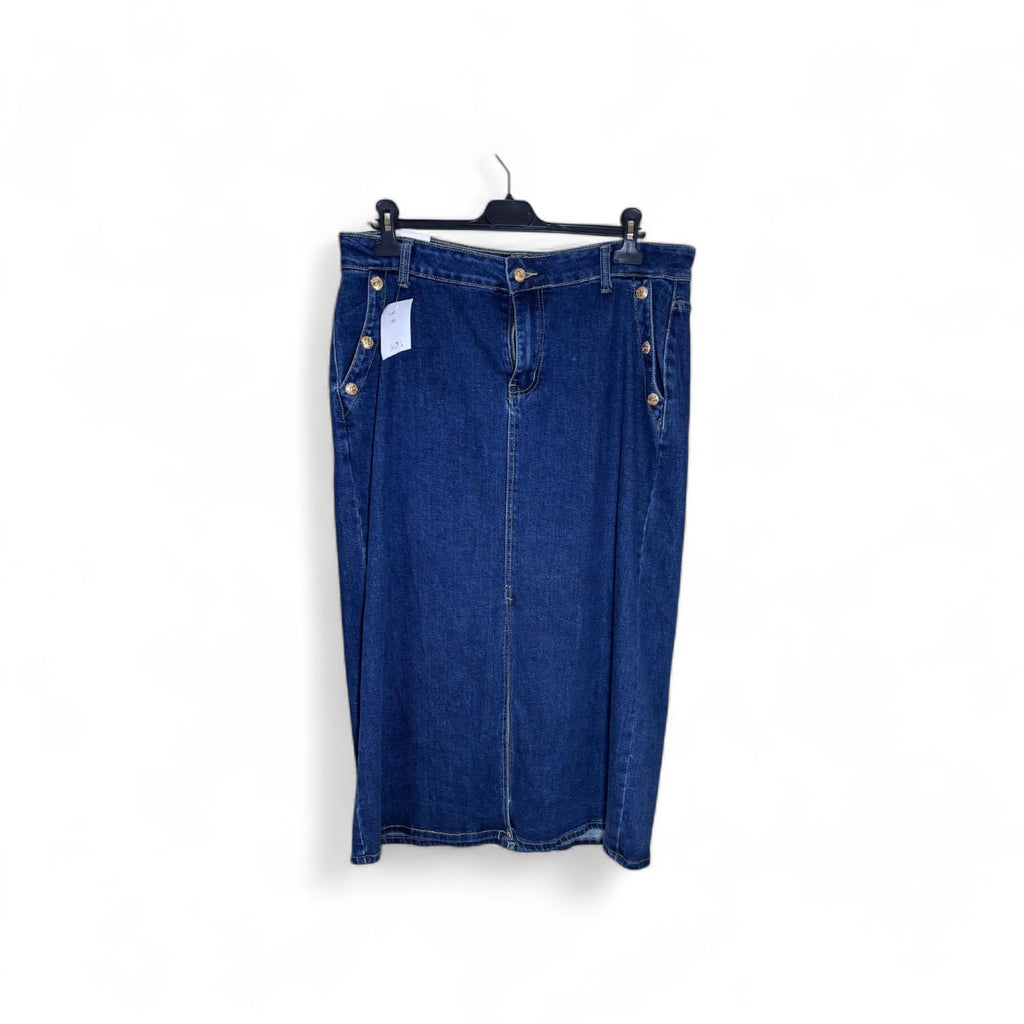 Falda Vaquera Azul Oscuro con Botones Dorados