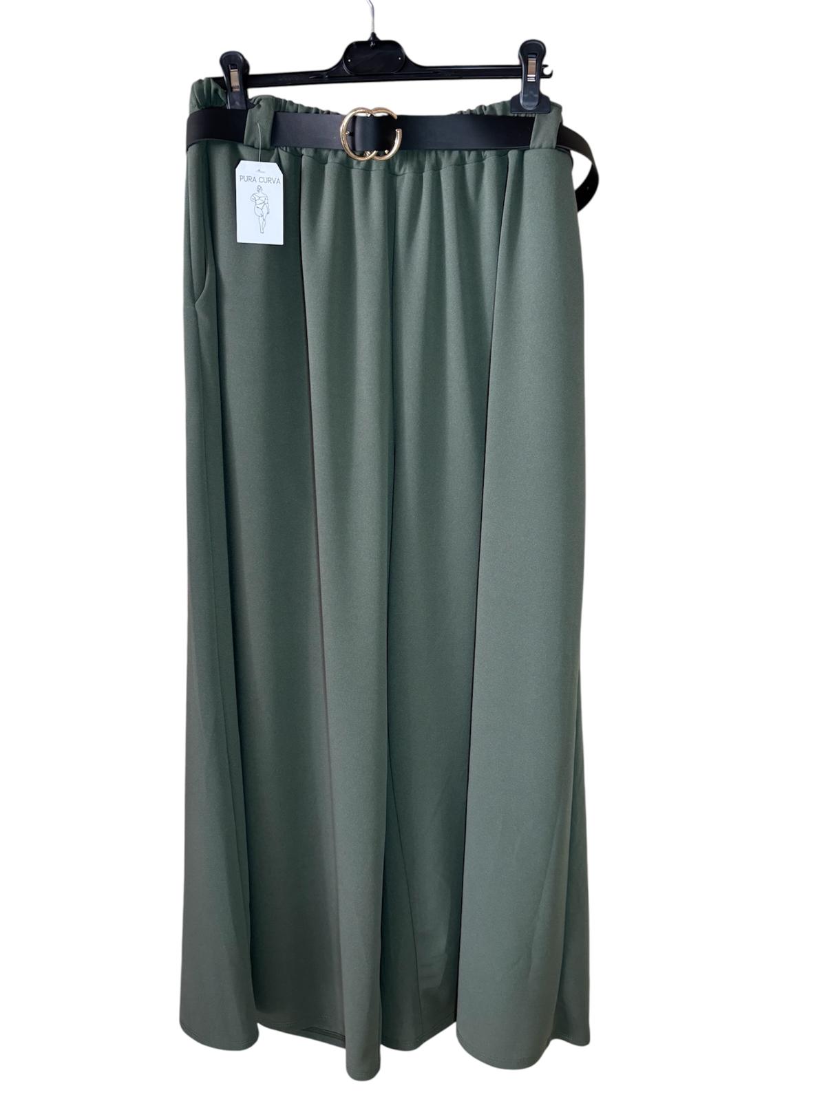 Pantalón Palazzo Verde Talla Grande - Con Cinturón